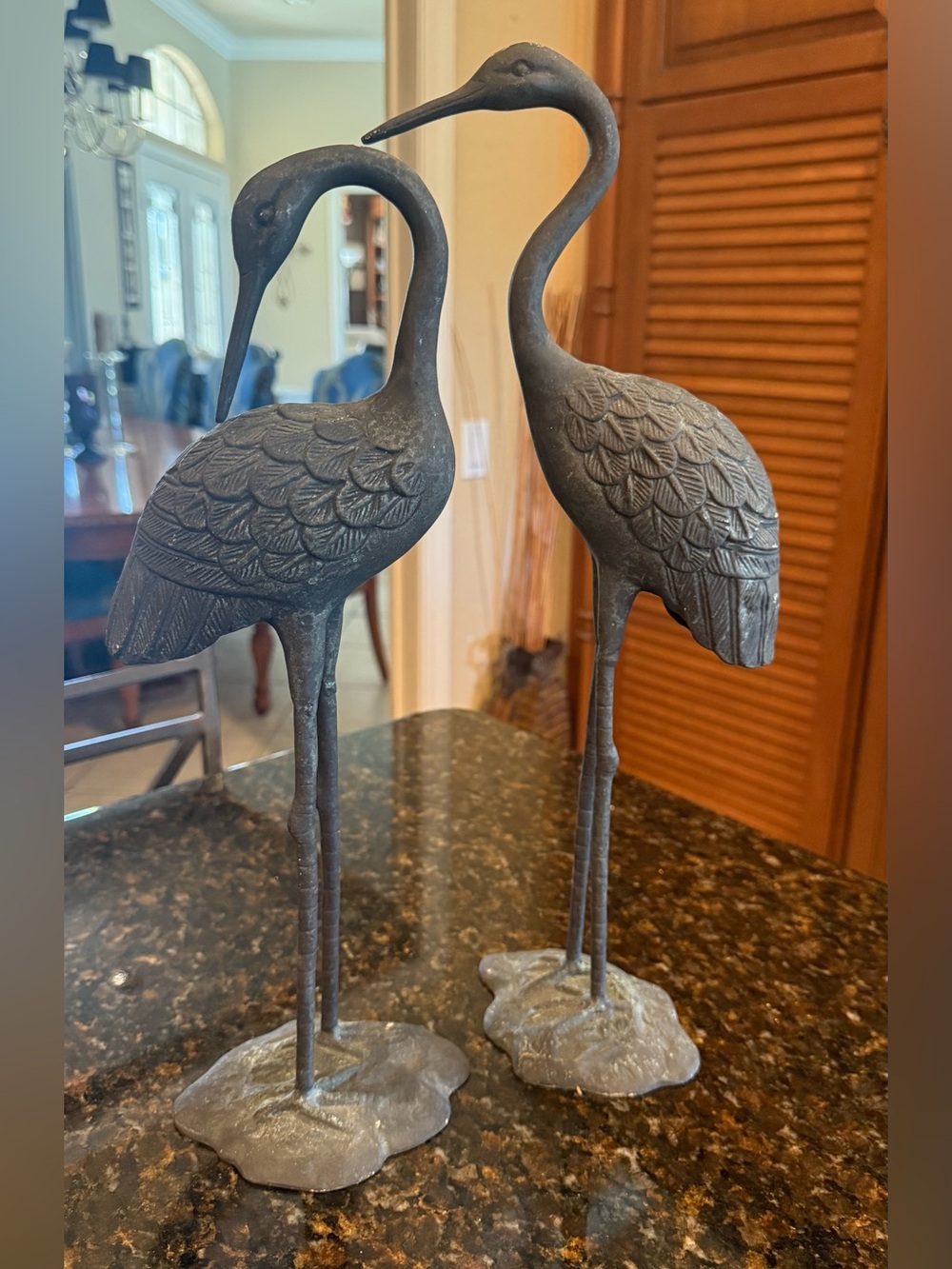 Vintage Verdigris Love Cranes Pair